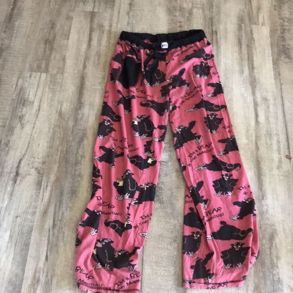 Black and hot pink Panama pants with bears on them. Front black pocket. - Picture 2 of 6
